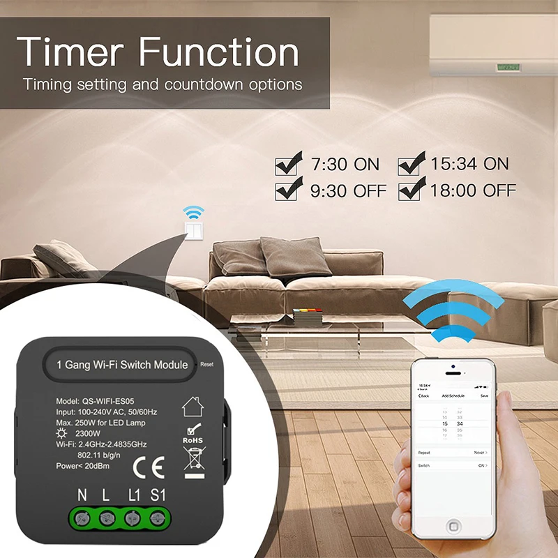 

Смарт-переключатель Tuya с поддержкой Wi-Fi, 3 А