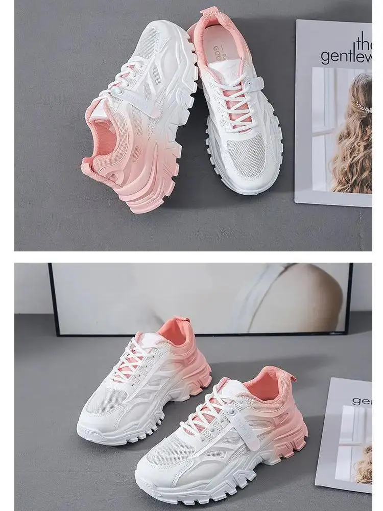 

Women's Summer Mesh Hollow Out Casual Sports Shoes Thick Bottom Non Slip Breathable Gradient Color Fashion Casual Running Shoes