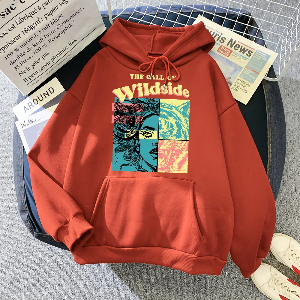 

The Call Of Wildside Medusa And Tiger Creative Puzzle Hand Drawn Print Men Hoodie Fashion Street Hip Hop Clothes Man Hoodies