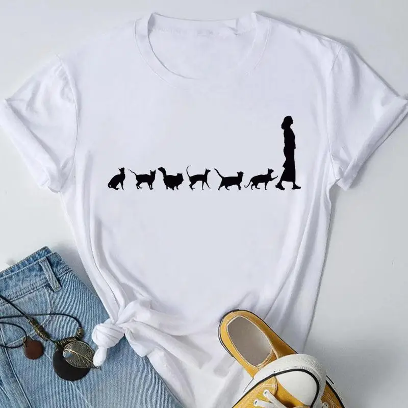 

Tee Women Cat New 90s Trend Animal Love Lady Casual Top Trend Fashion Summer Tshirt Travel Short Sleeve Graphic T-Shirt
