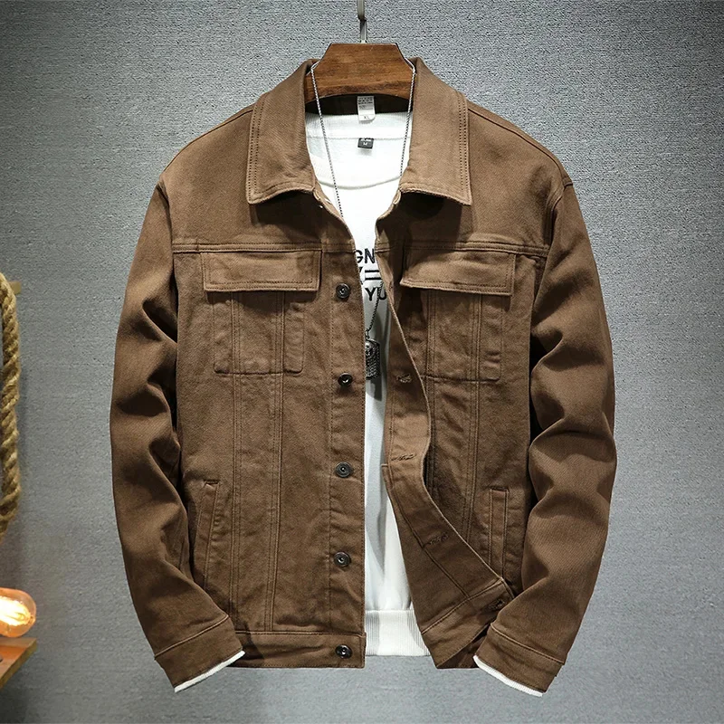 

Мужская джинсовая куртка, коричневая облегающая куртка из денима, весна-осень 2023