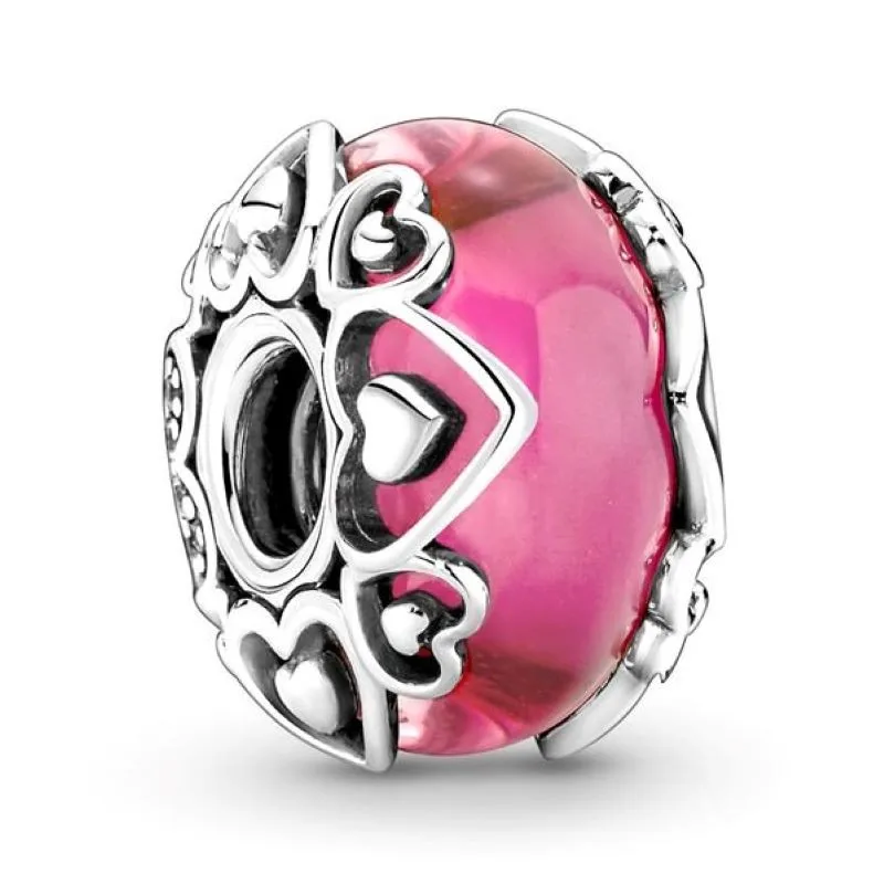 

Authentic 925 Sterling Silver Moments Reveal Your Love Pink Murano Glass Charm Bead Fit Pandora Bracelet & Necklace Jewelry
