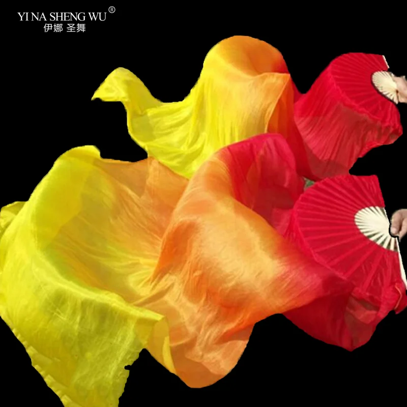 1 para wysokiej jakości prawdziwego jedwabiu wachlarz do tańca brzucha chiński ręcznie barwiony tancerz praktyka długie jedwabne wachlarze