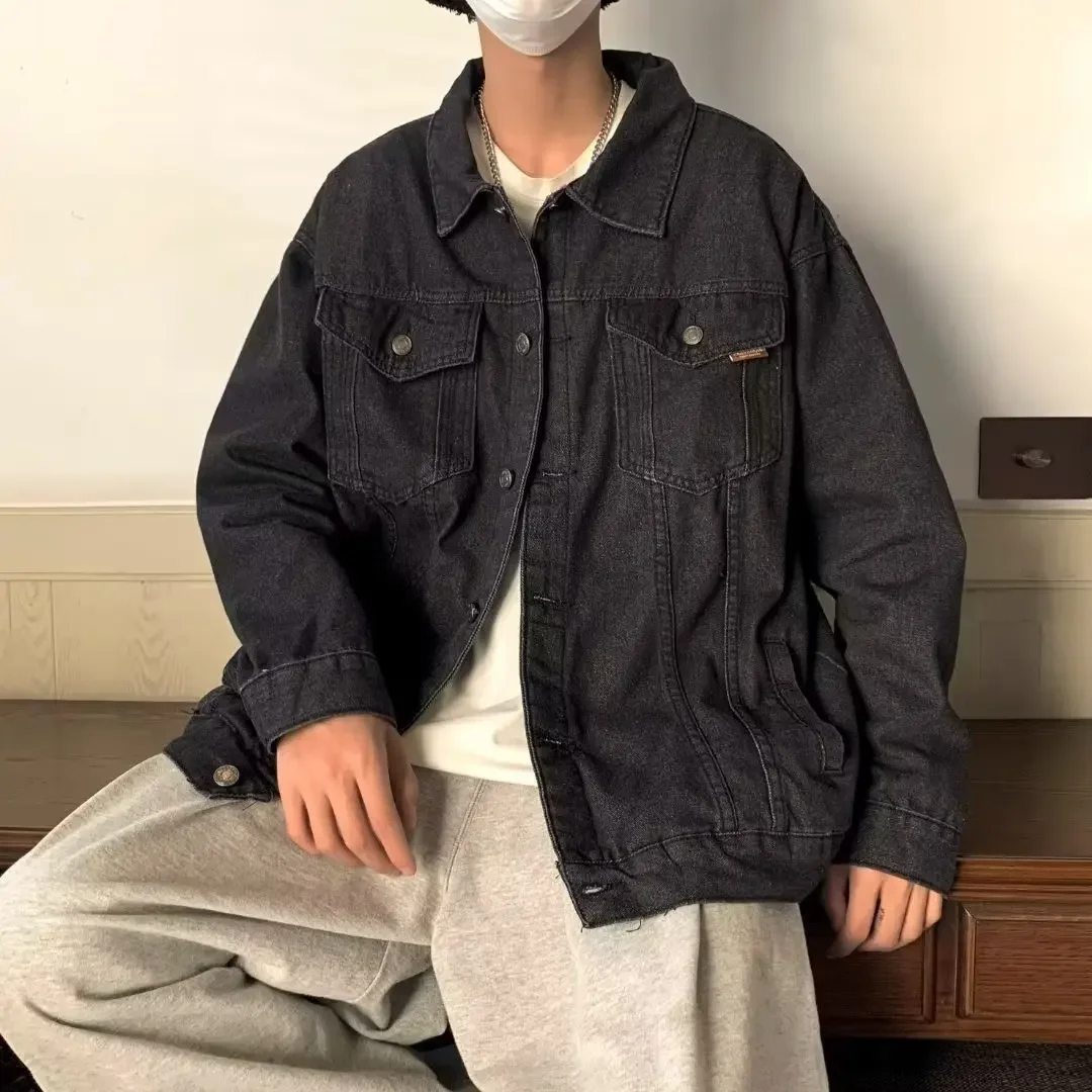 Высококачественная черная джинсовая куртка свободного кроя в повседневном