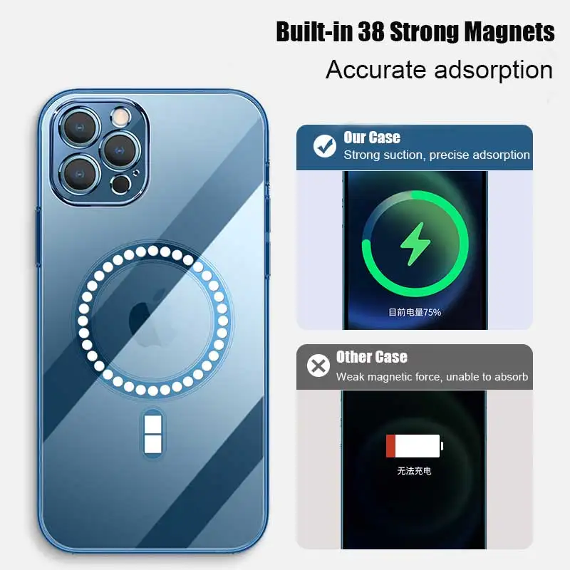 For iPhone 12 14 Plus Max Case Magnetic Charging Magsafing Phone Case for iPhone 11 14 13 Pro Max Mini 7 8 Plus XR Xs Max Cover