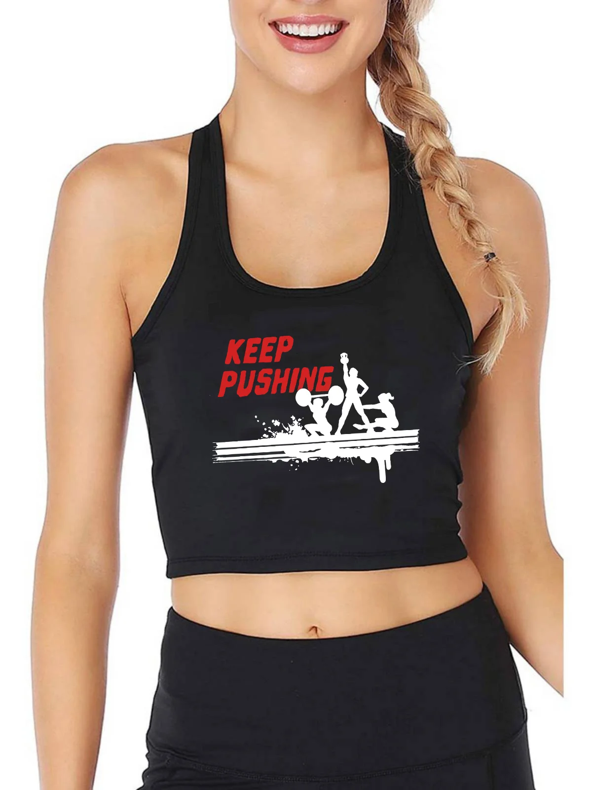 

Keep Pushing Design Breathable Slim Fit Tank Top Women's Lifting Fitness Gym Workout Crop Tops Summer Camisole