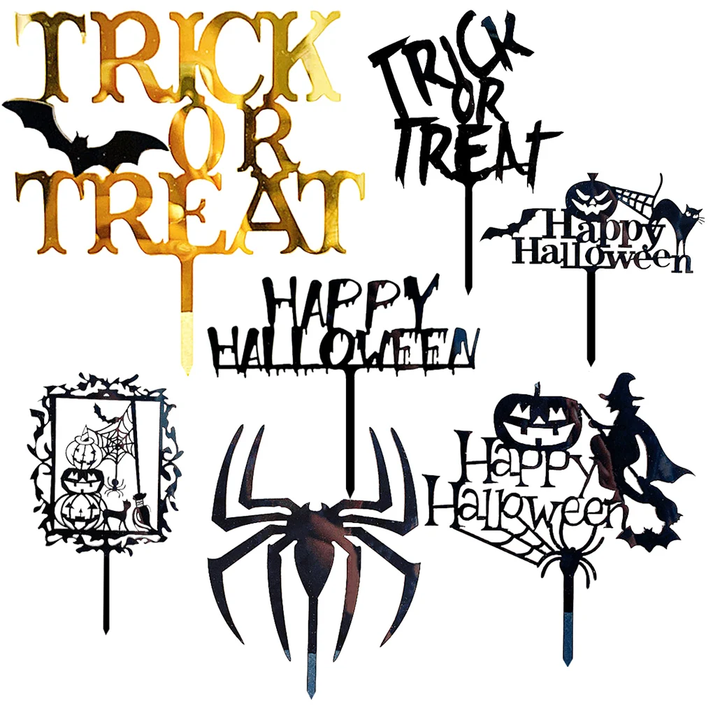 

7pcs Cake Topper Set Halloween Party Cupcake Pastry Acrylic Decor Holiday Cake Top Ornament