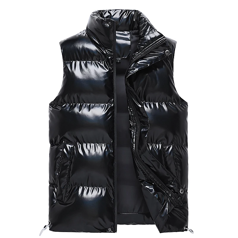 

2022 Men's Sleeveless Jacket Fashion Shiny Vest Winter Warm Pockets Cotton Padded Jackets Male White Black Autumn Waistcoat 5XL