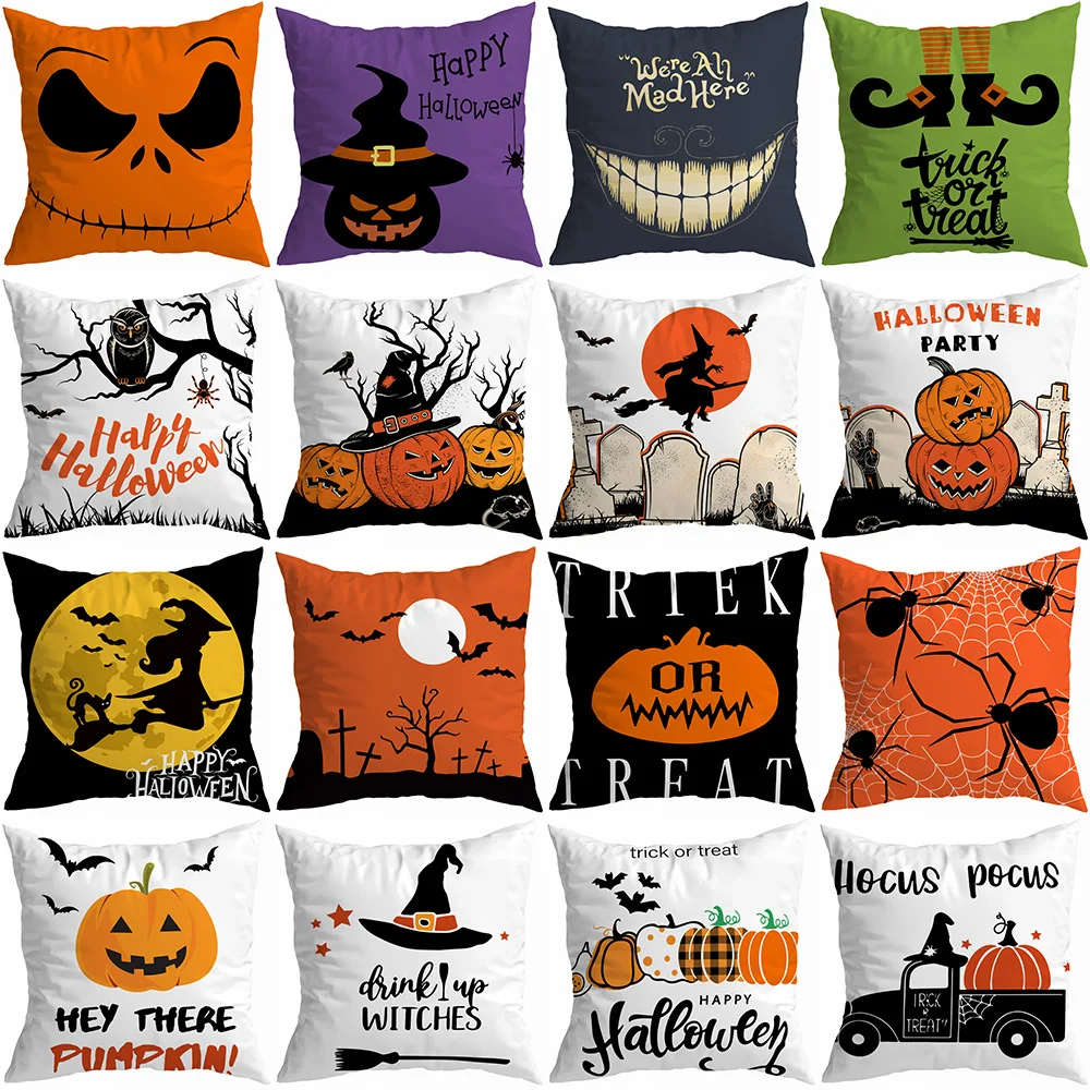 

Halloween Decorative Cushion Cover Wizard Bat Ghost Pumpkin Series Pillowcase Ornament Scary Halloween Party Home Decor