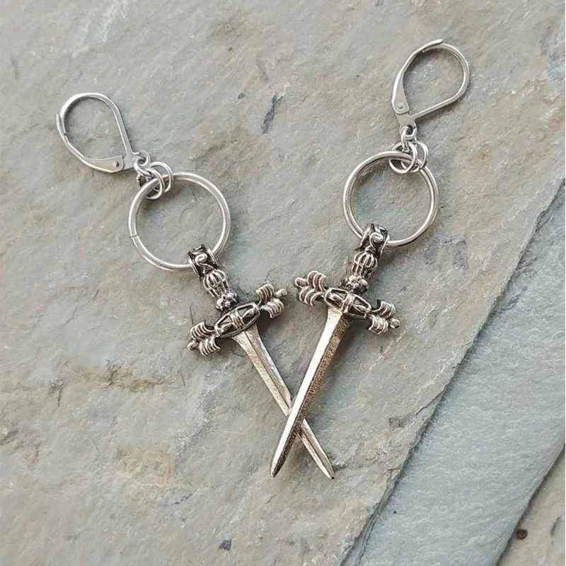 

Ringed Dagger Statement Earrings Alternative Goth Unisex