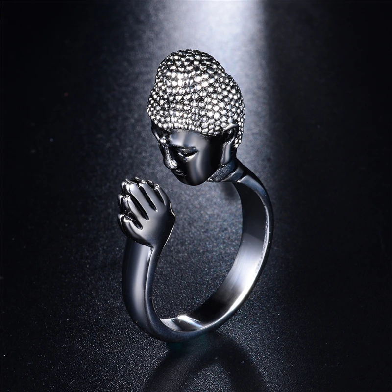 

Fashion Alloy Metal Unisex Buddha Buddhism Head Ring Women Men Pray For Lucky Ring Adjustable Anillos Friendship