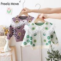 freely move 2022 autumn children lovely sweater long sleeve cotton kids cardigan single cute flowers girls knit jacket clothes