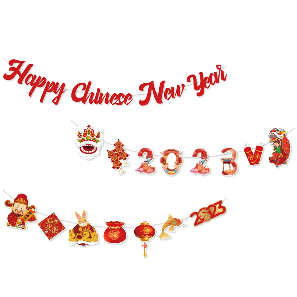

Year New Banner Chinese Decorations Party Bunting Supplies Paper Festival Flags Spring Good Prop Layout Rabbit Thehappy Cover