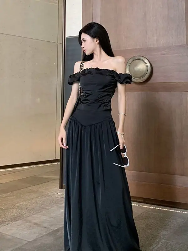 

Модный костюм, женский дизайнерский плиссированный пиджак на одно плечо, летняя темпераментная юбка, комплект из двух предметов