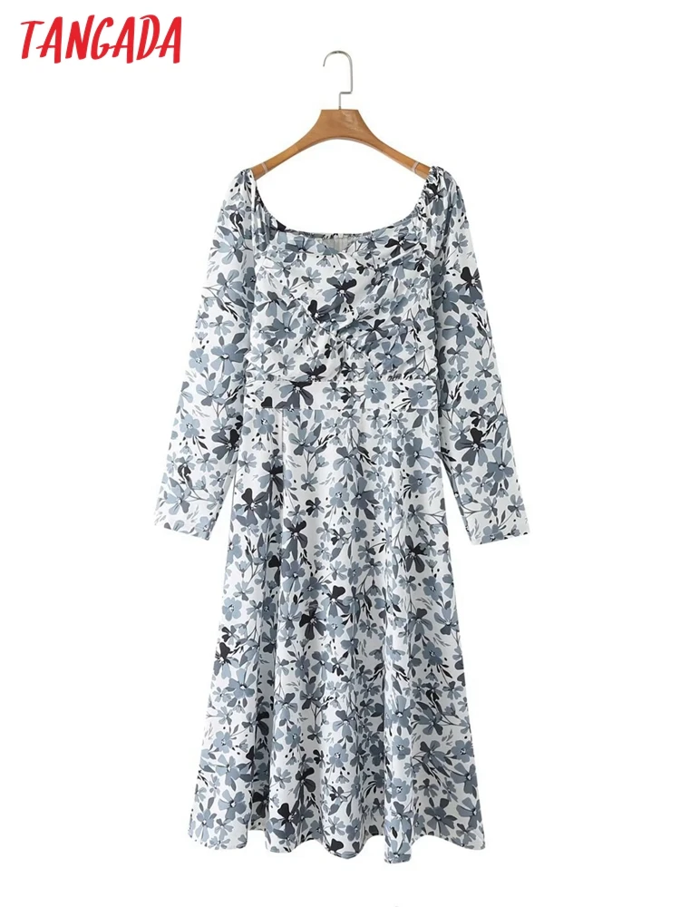 

Платье-миди женское офисное с длинным рукавом и цветочным принтом