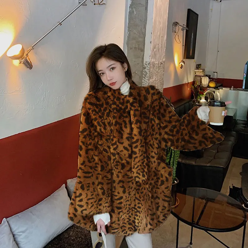 2021 NEW  Fashion Women's Fur Jacket Thick Winter Warm Outwear Furry Bib Casual Long Sleeve Pocket Loose Pink Fur Coat Female