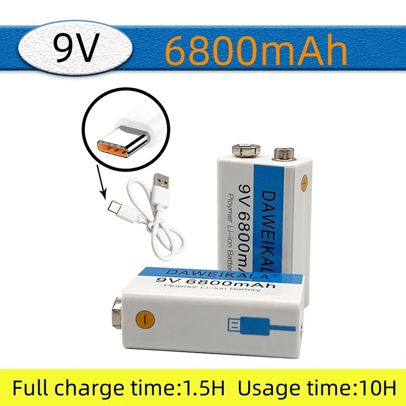 

2022 9V 6800mAh li-ion Rechargeable battery Micro USB Batteries 9 v lithium for Multimeter Microphone Toy Remote Control KTV use