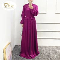 fashion women maxi long satin dress dubai turkey abaya hijab muslim dress robe femme jilbab elegant long sleeve sundress