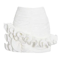 casual white skirt for women high waist patchwork asymmetrical ruched mini skirts females summer fashion style