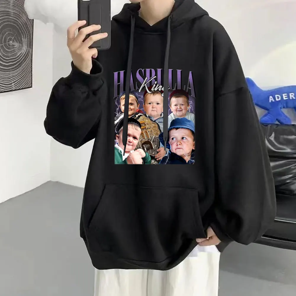 

Hasbulla King файтинг мем с капюшоном веером подарок мини Khabib блоггер графика модный винтажный пуловер для мужчин оверсайз Толстовка спортивный костюм