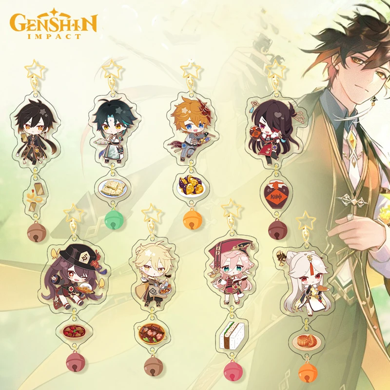 

Genshin Impact Game Character Acrylic Keychain SAYU Yoimiya Kazuha Kamisato Ayaka Rosaria Figures Bell Pendant Keyring Ornament