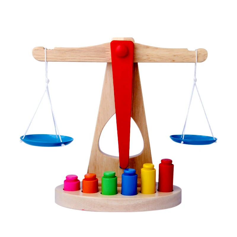 

Montessori Educational Wooden Toys Early Learning Kids Balance Scale with 6 Weights Balancing Training Math Toys
