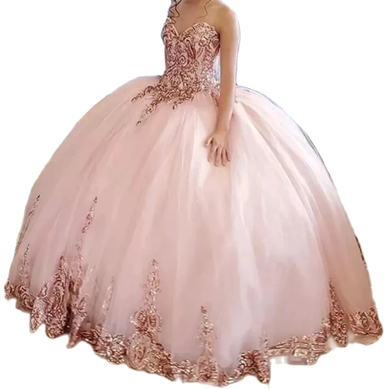 

BM Sweetheart Ball Gown Quinceanera Dresses Applique Tulle Princess Birthday Sweet 16 Prom Party Gowns Vestido De 15 Anos