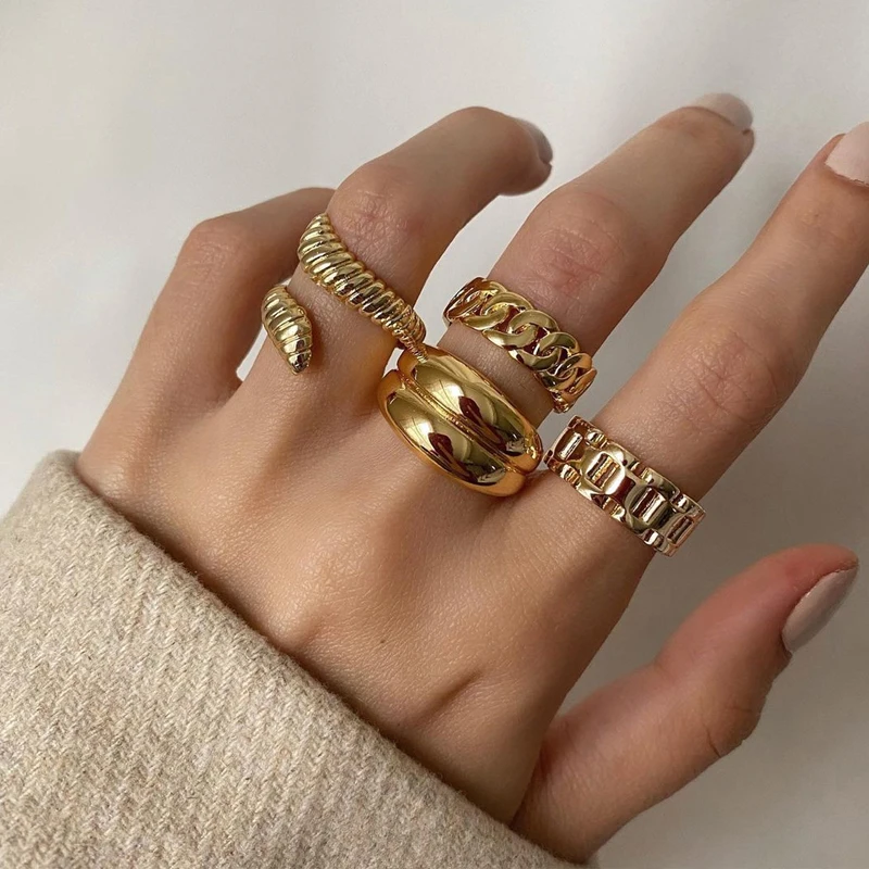 

4pcs/set Punk Metal Geometric Round Rings Set Gold Color Open Rings for Women Fashion Finger Accessories Buckle Joint Tail Ring
