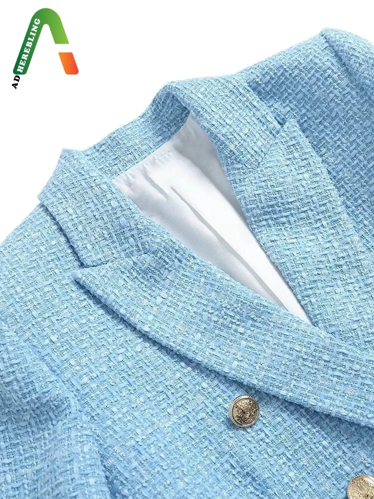 Женские повседневные куртки Adherebling весенние синие твидовые пиджаки с длинным