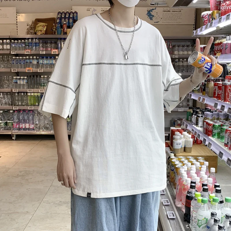 

Женский костюм с короткими рукавами, Белый свободный однотонный костюм с открытыми плечами, в Корейском стиле, для мальчиков, Летний сезон