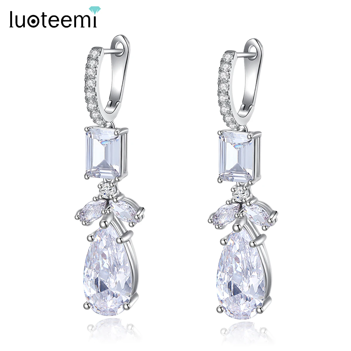 

LUOTEEMI Elegant Fashion Cubic Zirconia Flower Hoop Earrings for Women Charm Crystals Wedding Bridal Engagement Accessories