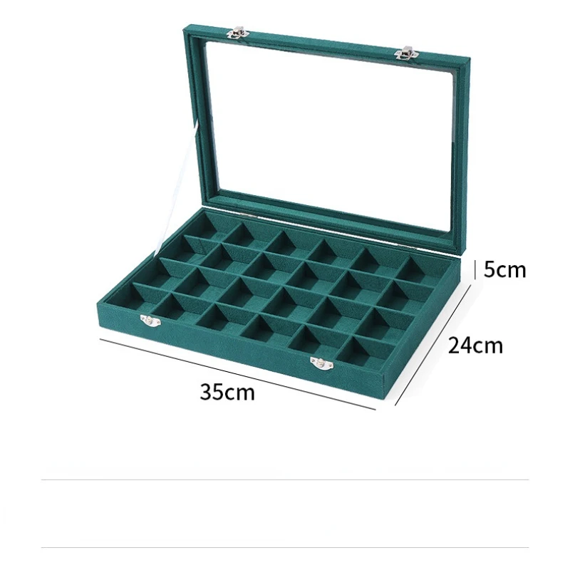 Large Capacity 24 grids Flannel Jewelry Organizer Box with Glass Cover Necklaces Earrings Rings Display Holder Case for Women