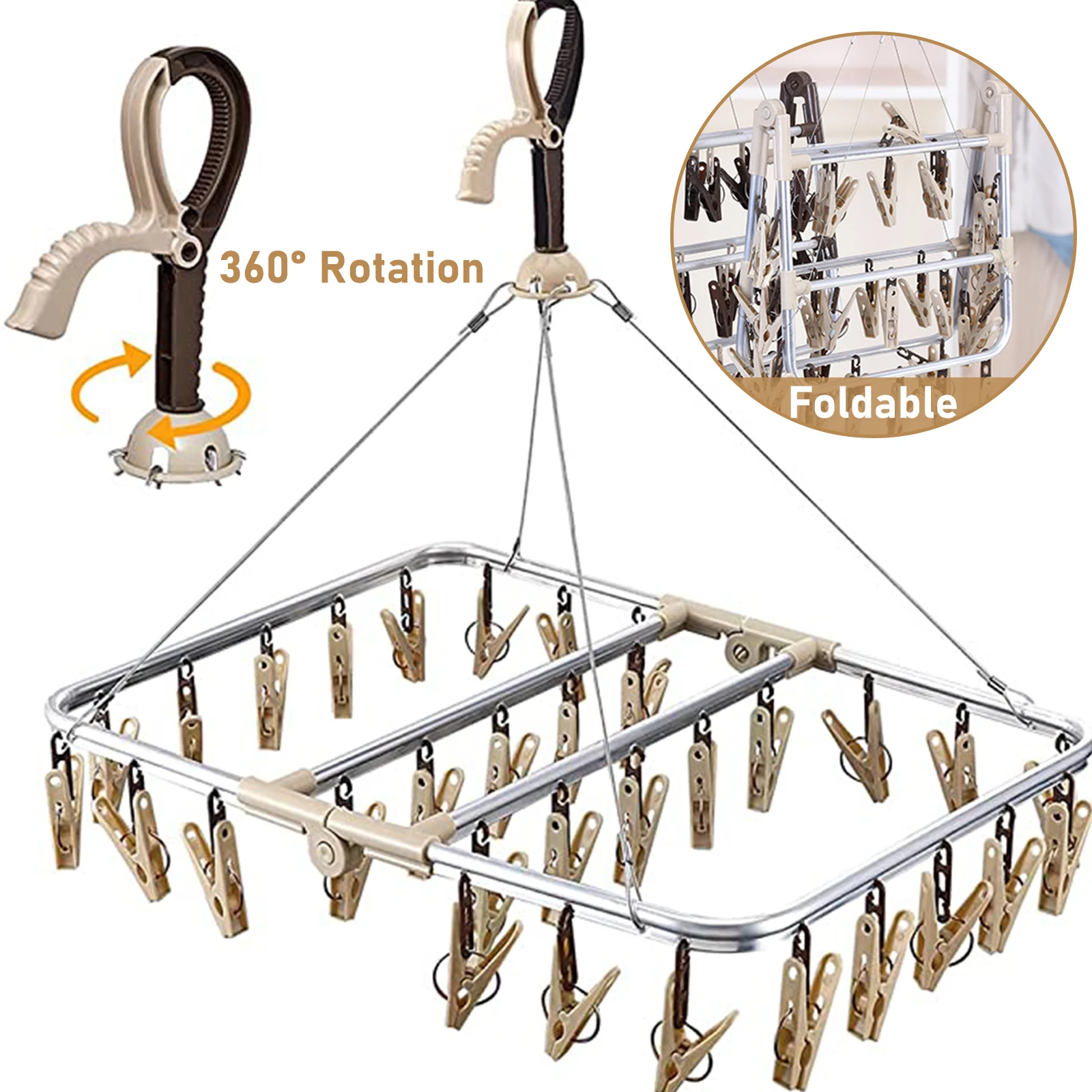

Underwear Drying Hanger Folding Aluminum Frame Underwear Peg Hanger For Washing Line 32 Pegs Sock Dryer Windproof Peg Airer