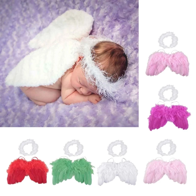 

Cosplay Angel Fairy Wings Photography Props with Halo Circle Baby Photoshoot Wings 0-6 Infant Angel Wing Baby Prop Decor A2UB