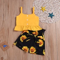 summer baby girls outfit set childrens sling off shoulder bow tie tie waist closing chrysanthemum shorts 2 piece suit