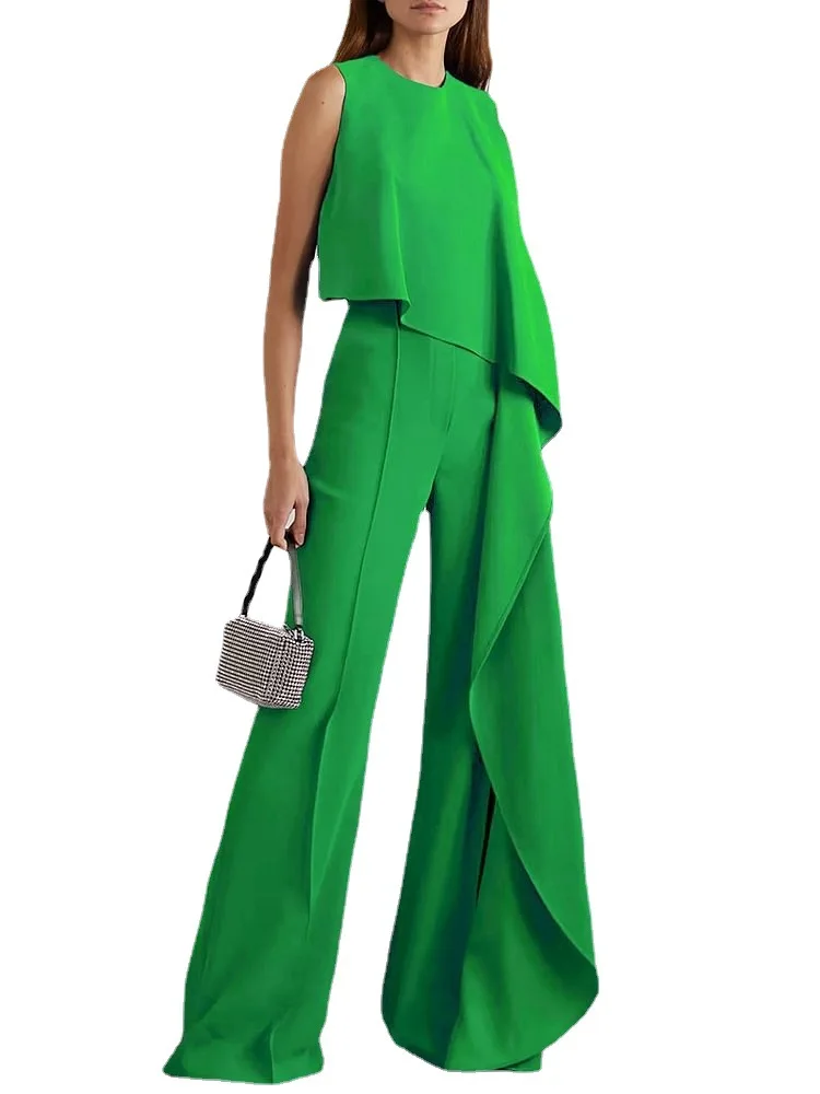 Jumpsuit Cargo Pants Elegant Short Sleeve Waist Tie Solid Women's Summer Wide Leg Pants Bodysuit Overalls Wide Leg Cropped Pants