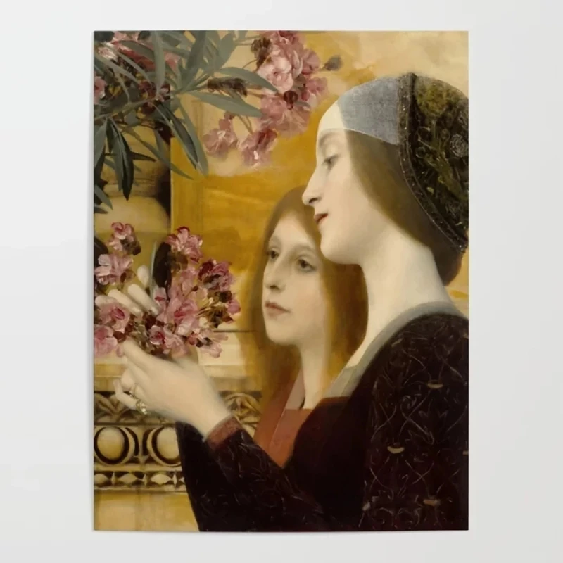 

Home Decor Canvas HD Two Girls with an Oleander Printed Poster Painting Portrait Wall Art Living Room Modular Picture No Frame