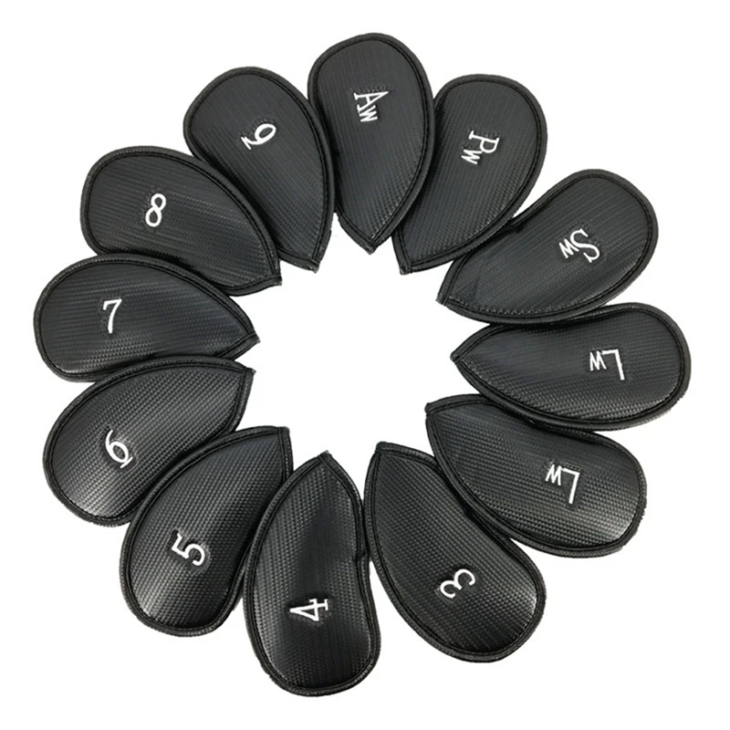 

12Pcs Golf Iron Cover Head Covers Pu Leather Golf Club Hat Cover Embroidery Set Golf Supplies Club Head Covers