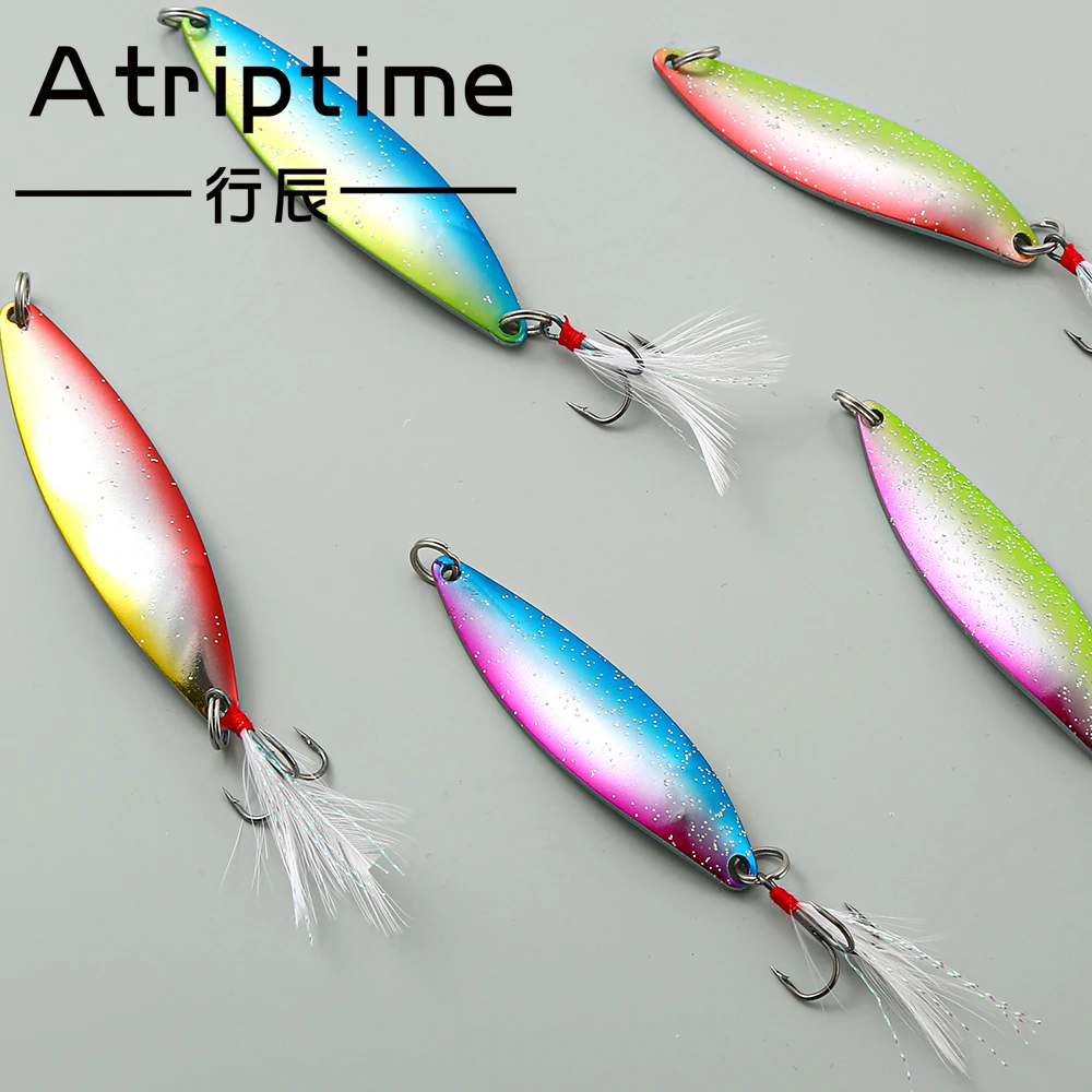 

Rainbow Wobblers VIB 5g 8g 17g Laser Lure Metal jig Slow Jigging/Trolling Wobbler Metal Spoon With Feather Hook Lure Fish