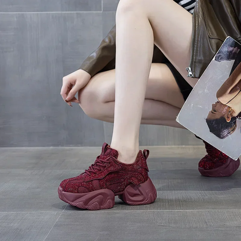 8CM Synthetic Bling Platform Wedge Heel Casual Shoes Zapatos Mujer Deportivos Autumn Women Chunky Female Fashion Sneakers