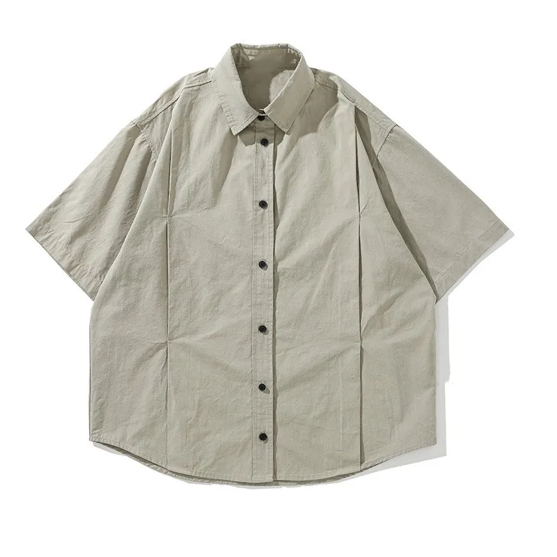 

Рубашка мужская с отложным воротником, повседневная однотонная Свободная блуза оверсайз, с коротким рукавом, винтажный топ в японском стиле, лето 2023