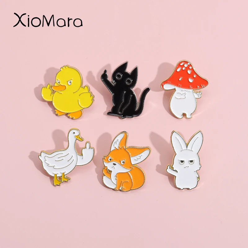 Sarcastic Despise Enamel Pins Custom Middle Finger Action Brooches Lapel Badges Fox Rabbit Duck Animal Jewelry Gifts For Friends