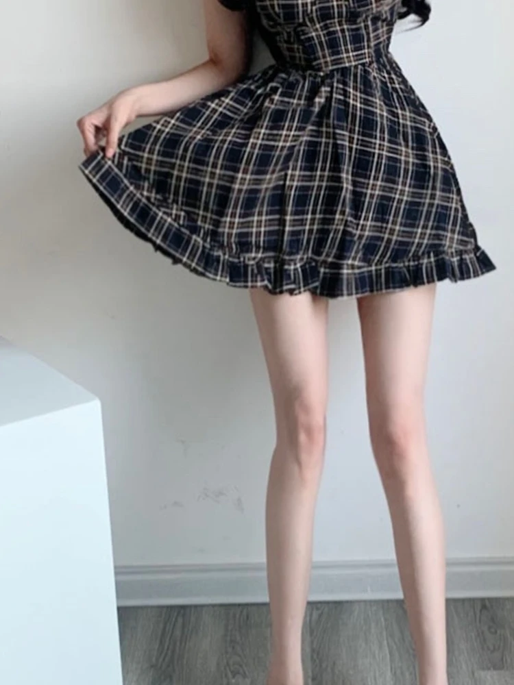 Женское платье на бретельках винтажное в клетку стиле ретро без рукавов E194 лето