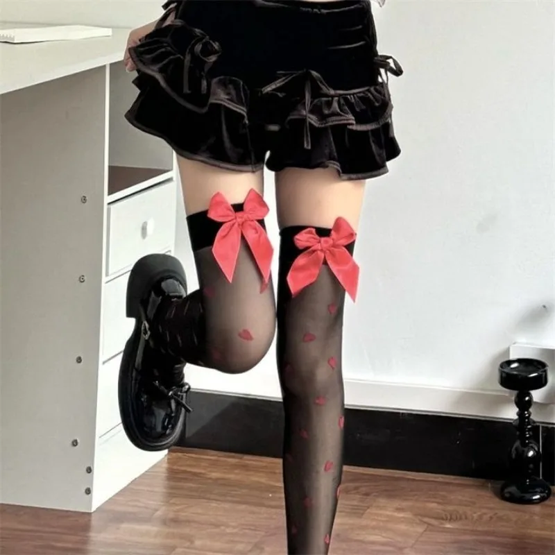 Лолита красный бант выше колена длинные носки сексуальные чулки женские милые