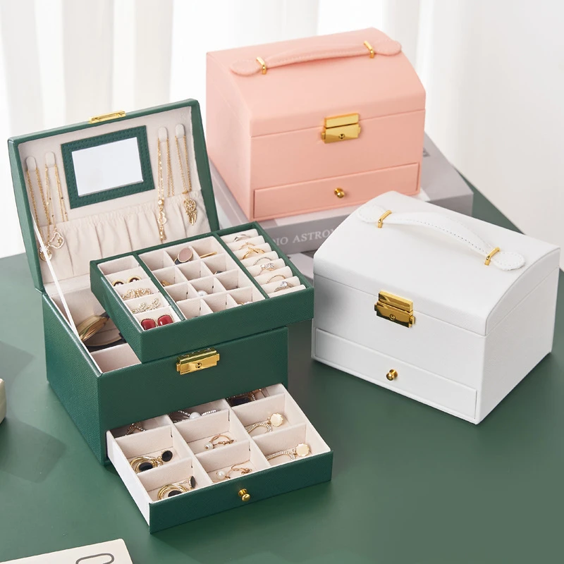 Ailodo Jewelry Organizer Portable Necklaces Earrings Rings Bracelets Jewelry Box PU Leather Storage Joyeros Organizador De Joyas