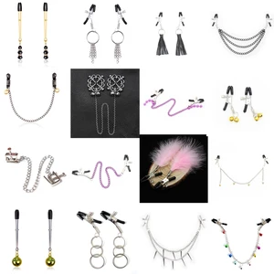 Металлические зажимы для сосков 1 пара, набор для бондажа и флирта с цепочками, экзотические аксессуары для рабства