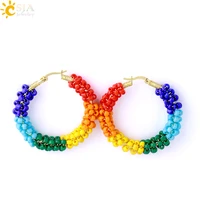 csja bohemian colorful bead hoop earring for women girl handmade boho ear vintage jewelry gold color big statement earrings s906