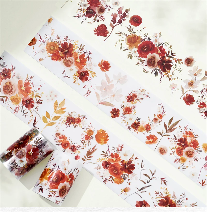 

5m Amazing Red Flowers Crystal PET Washi Tape Journal Collage Material DIY Scrapbooking Decorative Planner Sticker