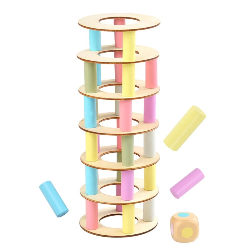44Pcs Wooden Leaning Tower Building Blocks Set Stacking Balance Game Toppling Timber Educational Toy