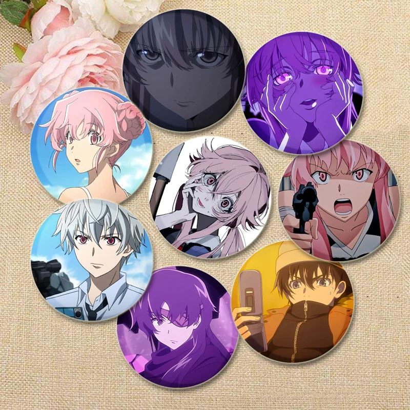 Anime Future Diary Brooches for Backpack Gasai Yuno Amano Yukiteru Cartoon Lapel Pins Round Badge Accessories Clothes Decoration